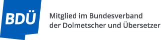 Mitgliedslogo BDÜ - Bundesverdand der Dolmetscher und Übersetzer